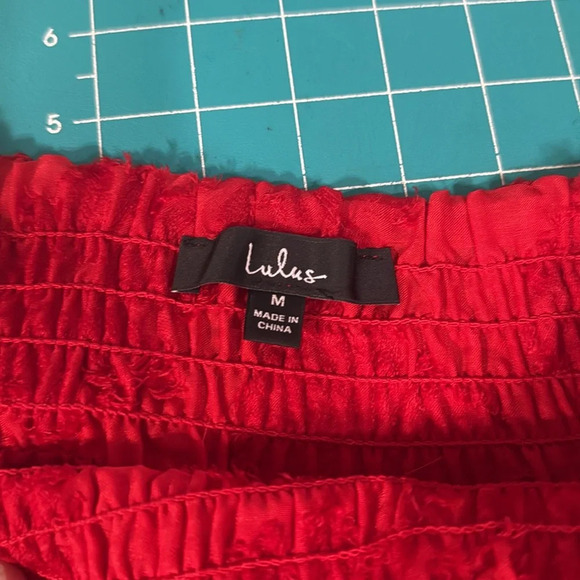 Lulus Red Tiered Side Slit Skirt with Flower Detailing on Full Skirt Size M - Picture 7 of 11